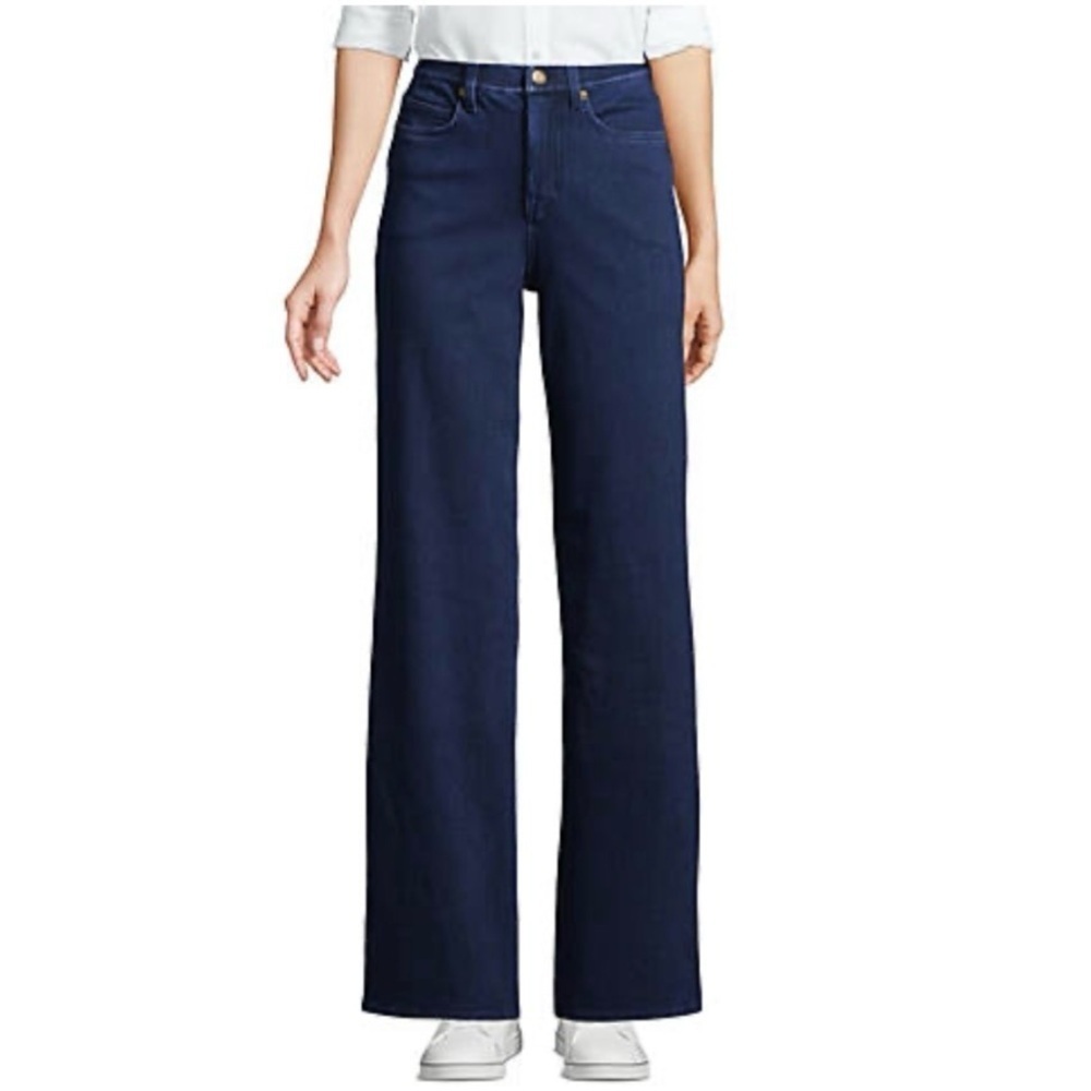 LANDSEND NWOT Women’s R Sport Knit High Waisted Wide Leg Stretch Denim Pants